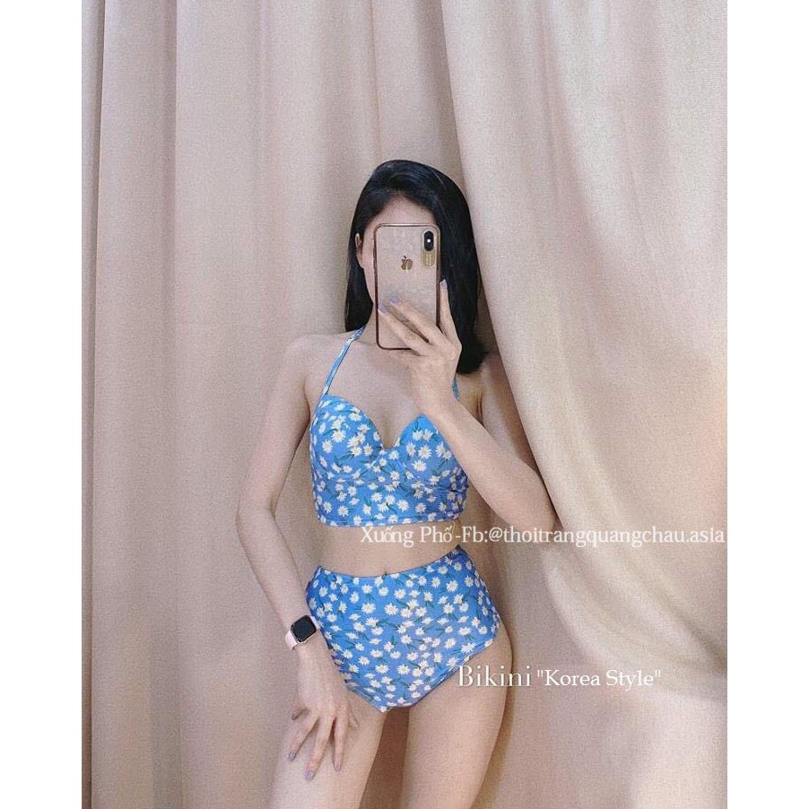 (Giao ngẫu nhiên) {Hàng nhập} Bikini xanh hoa nhí 2 mảnh Quảng Châu, chất vải đẹp #WX2391