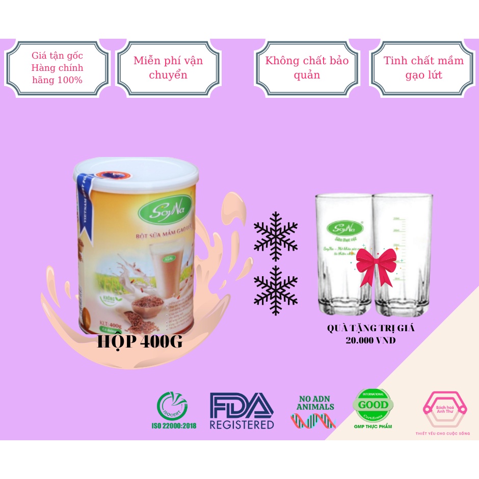 Bột sữa mầm gạo lứt SoyNa - 400g_Giảm cân an toàn và hiệu quả_Kiểm soát cân nặng