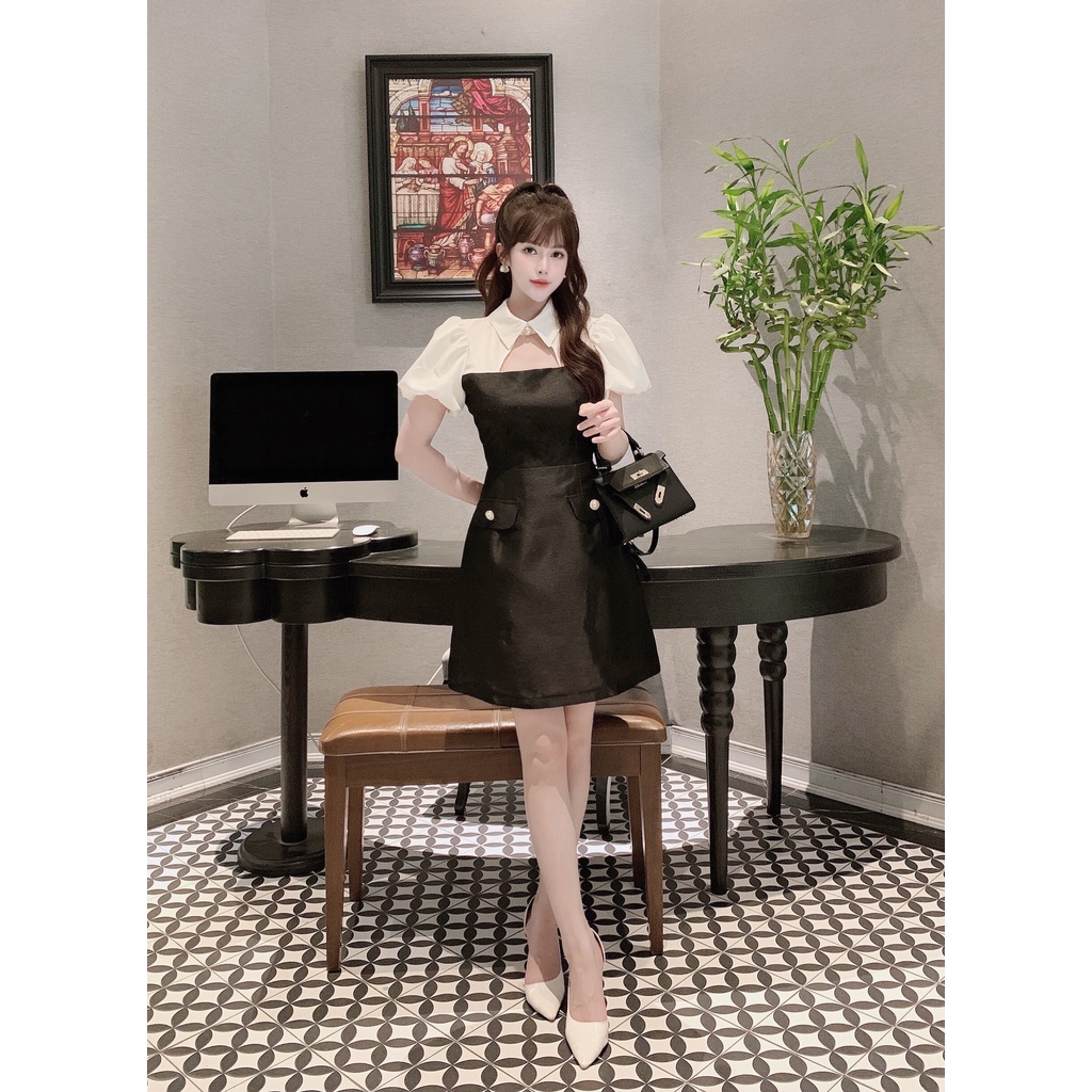 Váy tay bồng đen chất vải tacta cao cấp thoáng mát - LL008 | BigBuy360 - bigbuy360.vn