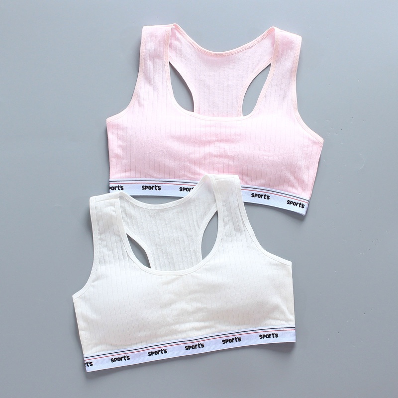 Han Áo Ngực Thể Thao Có Gân Màu Trơn In Chữ Racerback Với Đệm Mút Dây Bản Rộng Cho Nữ Thanh Thiếu Niên