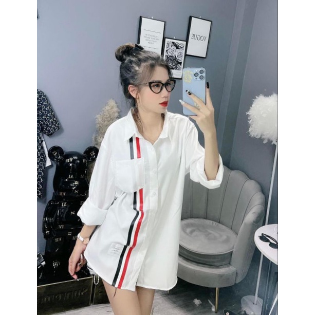 Sơ Mi Thom Browne, Áo Sơ Mi Thom Vạch Thẳng Hot Hit Form Thụng Unisez