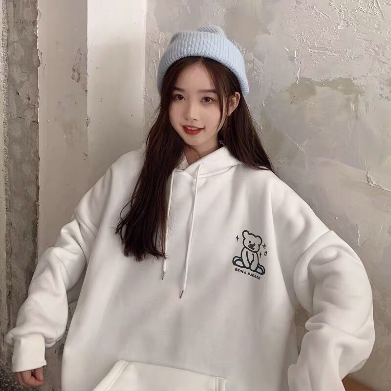 Áo Hoodie Purbosso Form Rộng Nữ [FREESHIP]  Sweater nỉ tay bồng oversize màu be bánh bèo tiểu thư Ulzzang