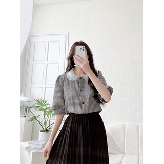 áo sơ mi cổ ren hai màu