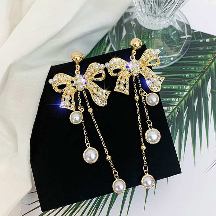 Bông tai nơ khảm ngọc [ FREESHIP - HOTTREND - BẠC 925 - PHỤ KIỆN LACELIPS ]_M1159