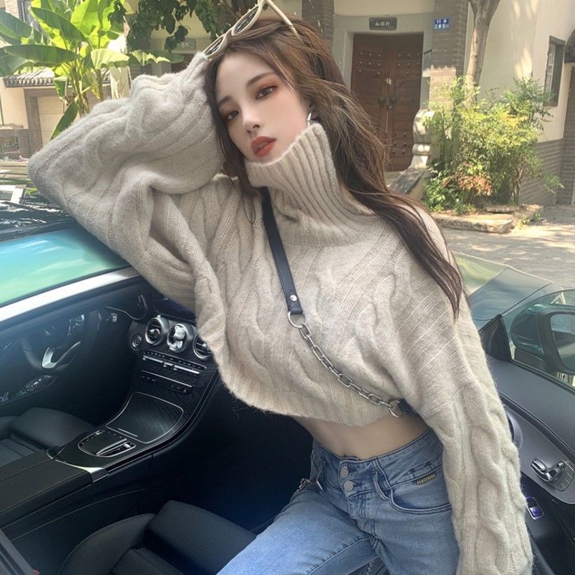 Áo Sweater Dệt Kim Dáng Ngắn Thời Trang Thu Đông Phong Cách Phương Tây