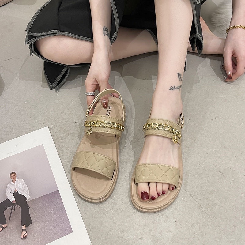 Dép quai ngang, sandal nữ bản to chất cao su siêu nhẹ mềm dẻo cực bền phối xích mang tôn chân kiểu dáng thời trang