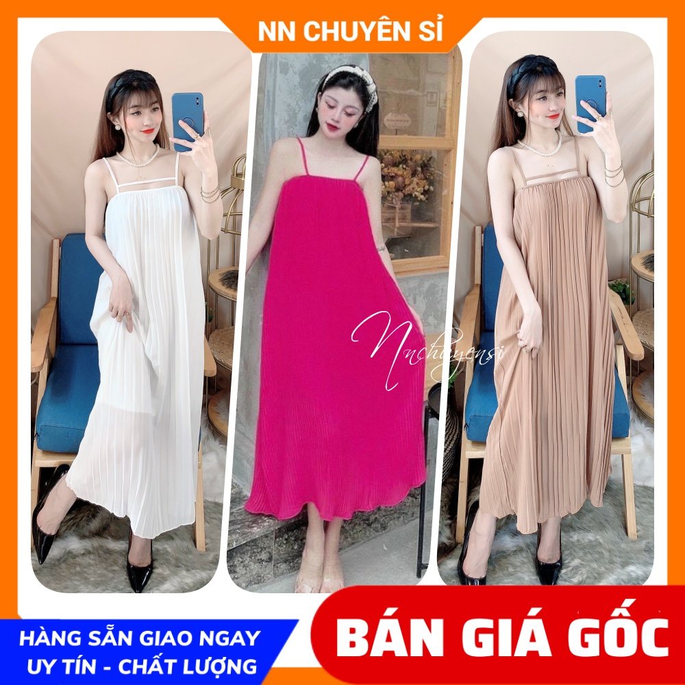 Đầm maxi xếp li phom suông (bầu bí bon chen thoải mái) Đầm voan dập li vải mềm mát Đầm bầu TP113