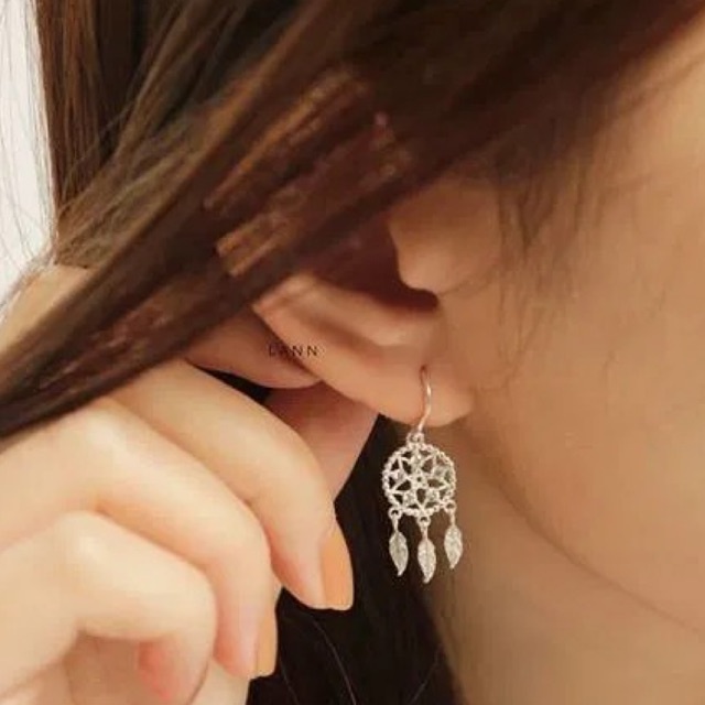 Khuyên Dreamcatcher đính đá BẠC S925 LANN E193