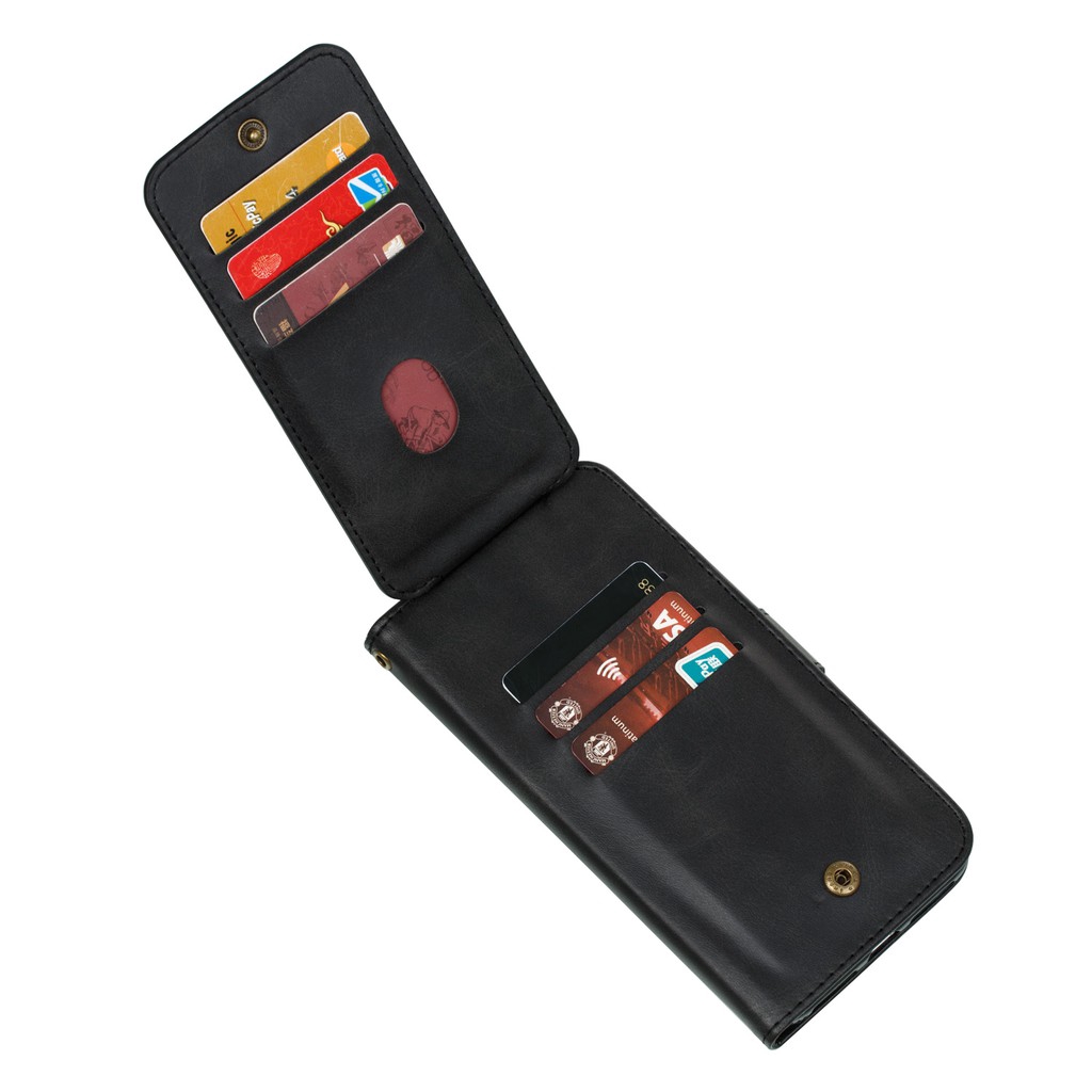 Bao da điện thoại kiêm ví khóa kéo 9 ngăn đựng thẻ cho IPhone 6/6S 7/8 Plus X/XS XR XSMax