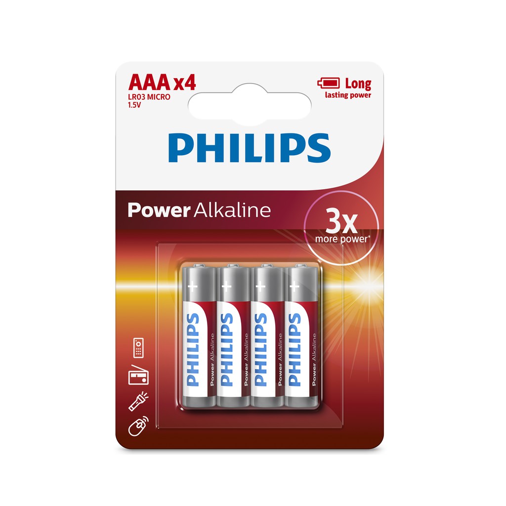Vỉ 4 viên pin AAA Alkaline Philips LR03P4B/97