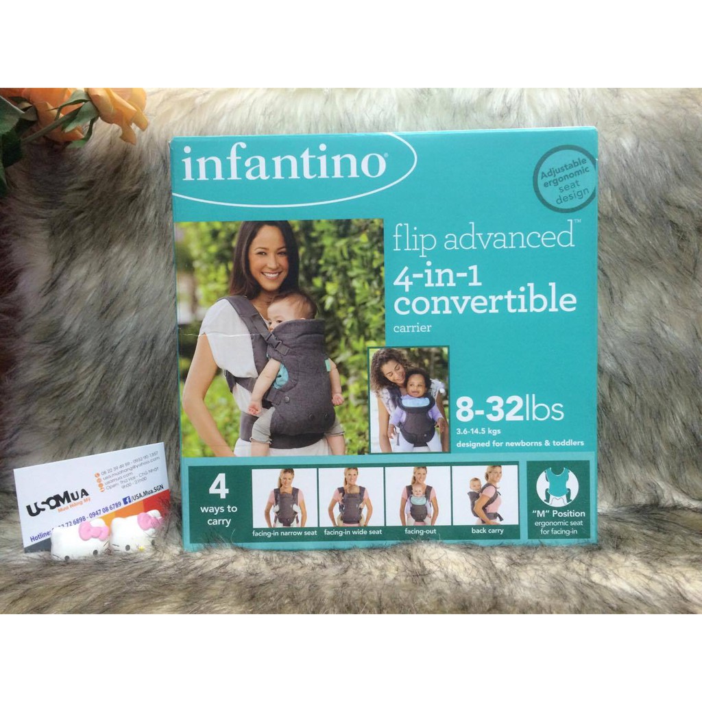 Địu em bé 4 tư thế - Địu Infantino Flip 4-in-1 Convertible Carrier dùng cho bé từ 3.6 – 14.5kg Mỹ