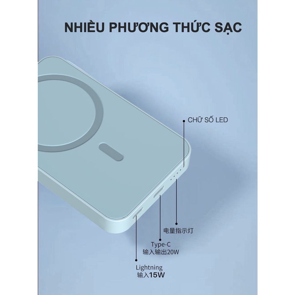 Sạc Dự Phòng Không Dây PD 20W Fonemax FMS-V11 5000mAh,Sạc không dây từ tính Max 15W