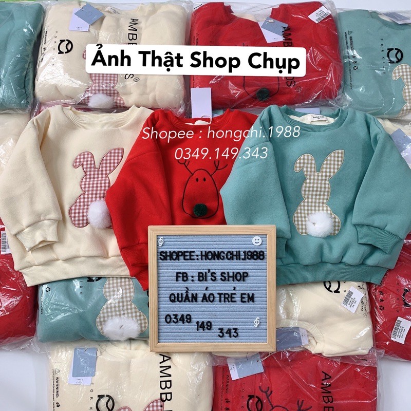 Áo nỉ lót bông (lông) cho bé gái/ bé trai mặc noel, tết của Ambb Kids cho bé 2-8 tuổi (kèm video,ảnh thật)