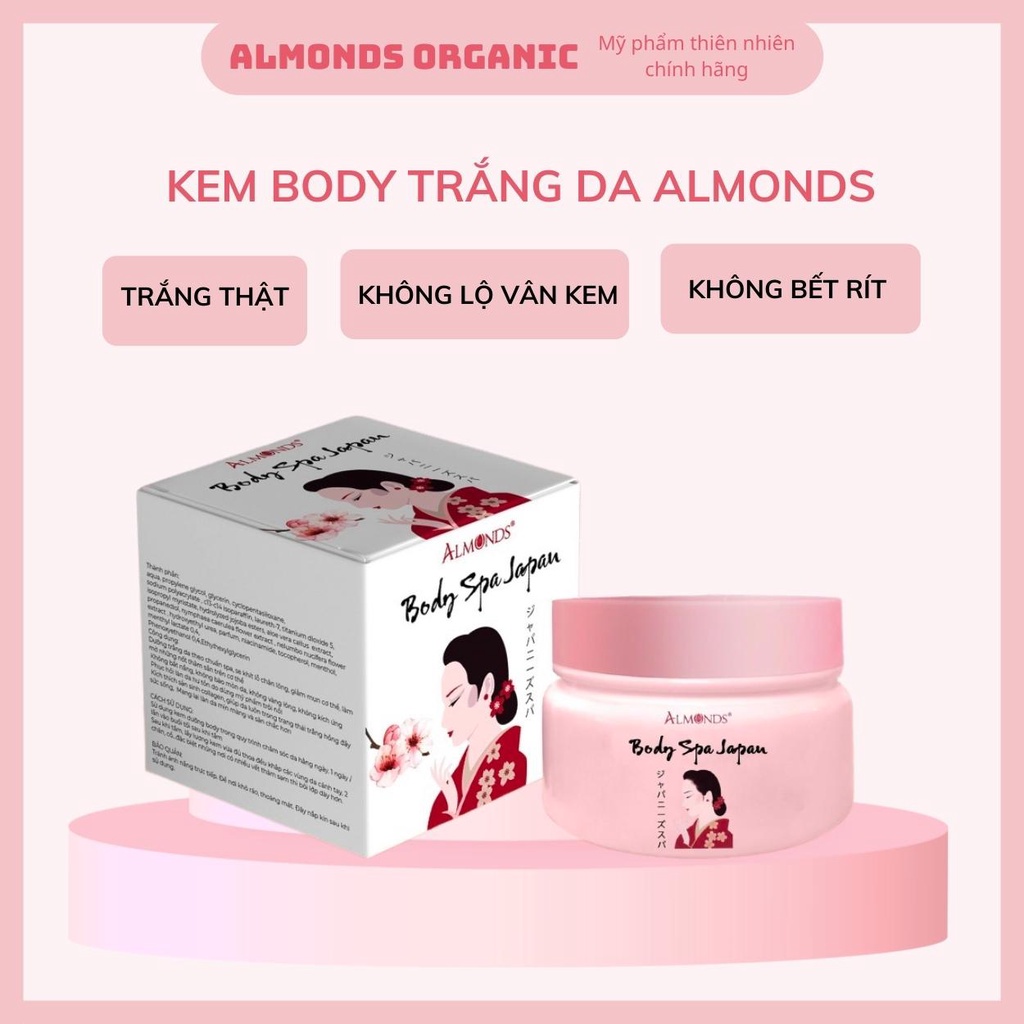 Kem Body Kem Trắng Da Body Trắng Da Toàn Thân ALMONDS Thấm Nhanh Không Rít Không Lộ Vân Kem 150gr