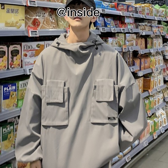 Áo hoodie nam form rộng, Áo hoodie nam form rộng gió túi ngực thời trang Unsiex