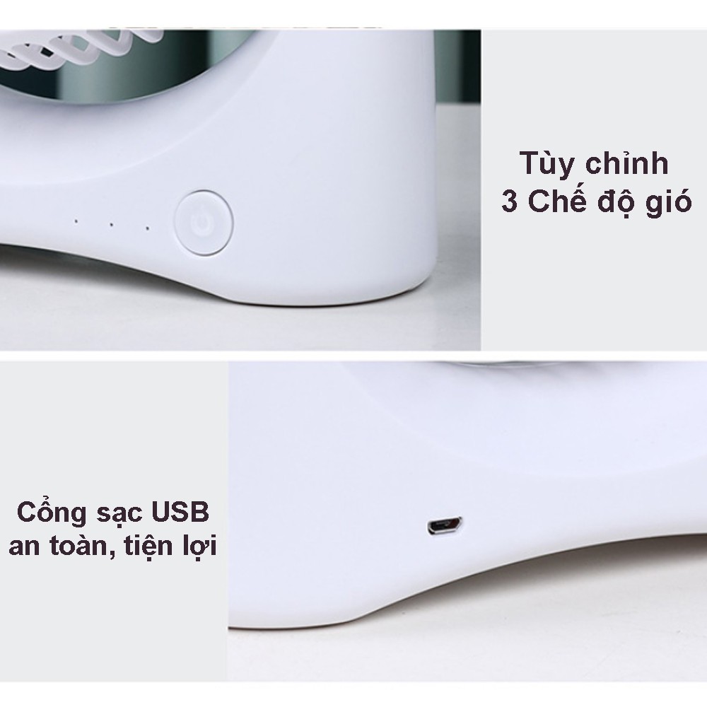 Quạt mini để bàn sạc pin tích điện 3 cấp độ thế hệ mới, Quạt để bàn mini xoay 120 độ kèm dây sạc USB an toàn tiện lợi | BigBuy360 - bigbuy360.vn