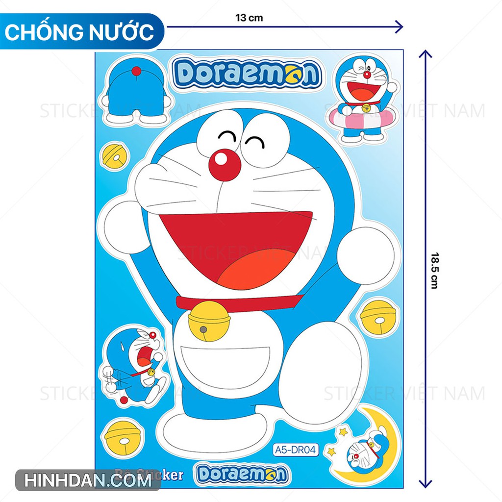 bộ 6 sticker DORAEMON LỚN chống nước dán laptop, tủ, đàn guitar, tủ lạnh, góc học tập, xe