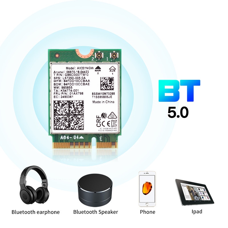 Thẻ Wifi băng tần kép 2400Mbps 6 cho Intel AX201 Bluetooth 5.0 NGFF Key E CNVio 2 AX201NGW 2.4Ghz/5Ghz 8.11ac | BigBuy360 - bigbuy360.vn