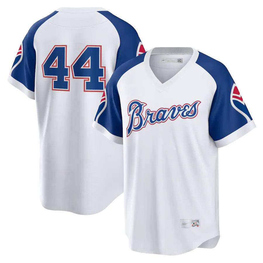 Áo Thun Bóng Chày HQ1 MLB Atlanta Dũng Cảm Số 44 Hank Aaron Jersey Plus Size QH1