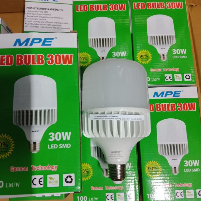 Bóng đèn Led búp trụ 30W MPE (thân nhôm đúc)