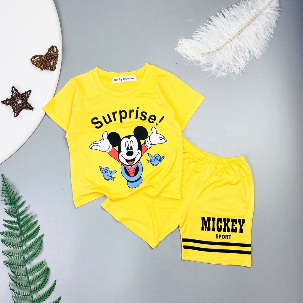Bộ Quần Áo cộc Tay Minky Mom, Vải Thun Lạnh Thoáng Mát, in hình Mickey. Size 80 - 170 MMCT11