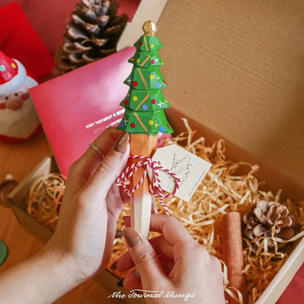 Bút Gel Gỗ Trang Trí Giáng Sinh, Christmas