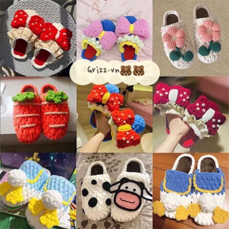 GRIZZ/ Dép Len Tự Đan Nhiều Hình DIY Handmade (ORDER 15-20N)
