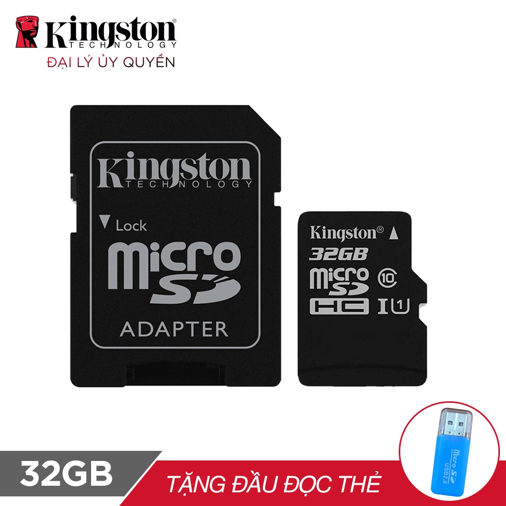 Thẻ nhớ micro SDHC Kingston 32GB class 10 kèm Adapter tặng đầu đọc thẻ (ngẫu nhiên) | WebRaoVat - webraovat.net.vn