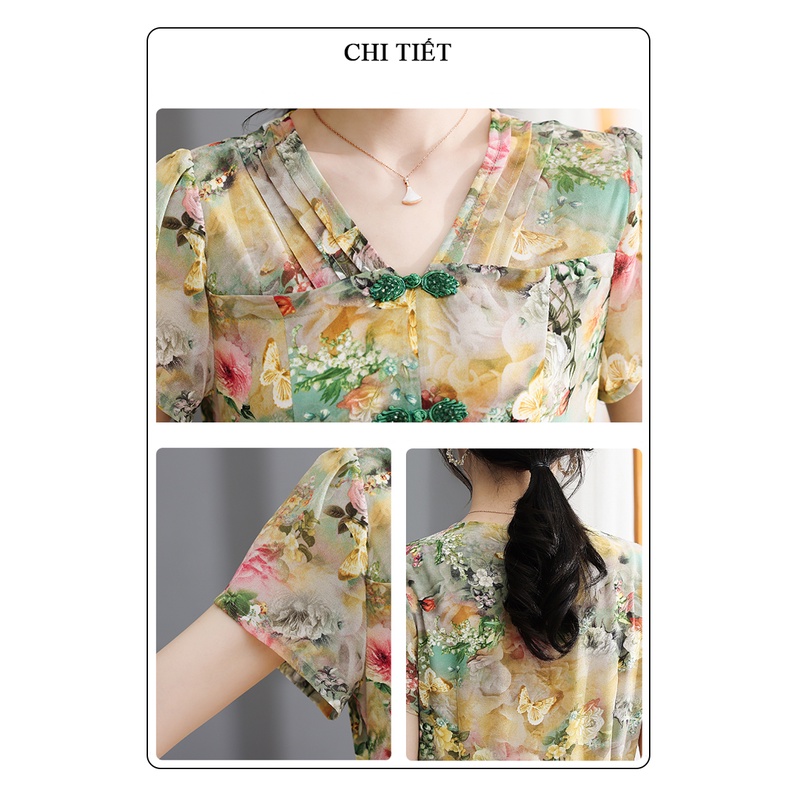 Đầm trung niên cho mẹ sang trọng bigsize cao cấp dự tiệc thiết kế dáng xòe in hoa đẹp P07 - WB WOMAN &amp; BEAUTY