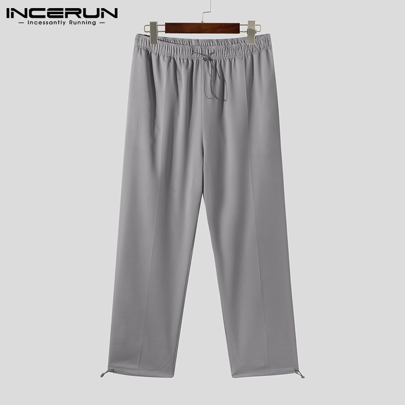 Quần baggy INCERUN dài màu trơn thiết kế dây rút thắt lưng cao co giãn hợp thời trang cho nam