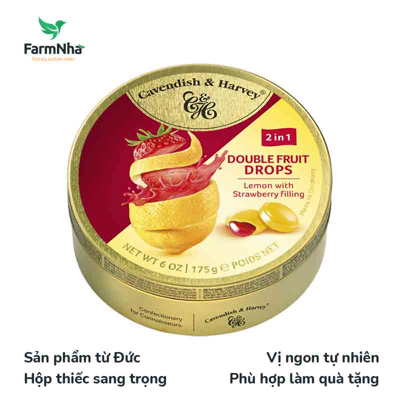 Kẹo Trái Cây Cavendish & Harvey Vị LEMON WITH STRAWBERRY FILLING Hộp 175gr - Hàng Chính Hãng