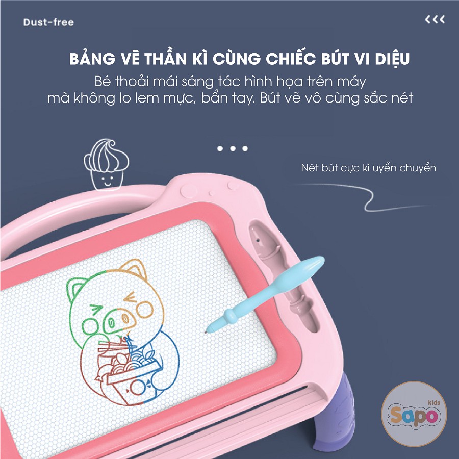 Bảng vẽ tự xóa cho bé thông minh có chân bàn, bảng từ tính tập viết, tập vẽ cho bé SAPO KIDS