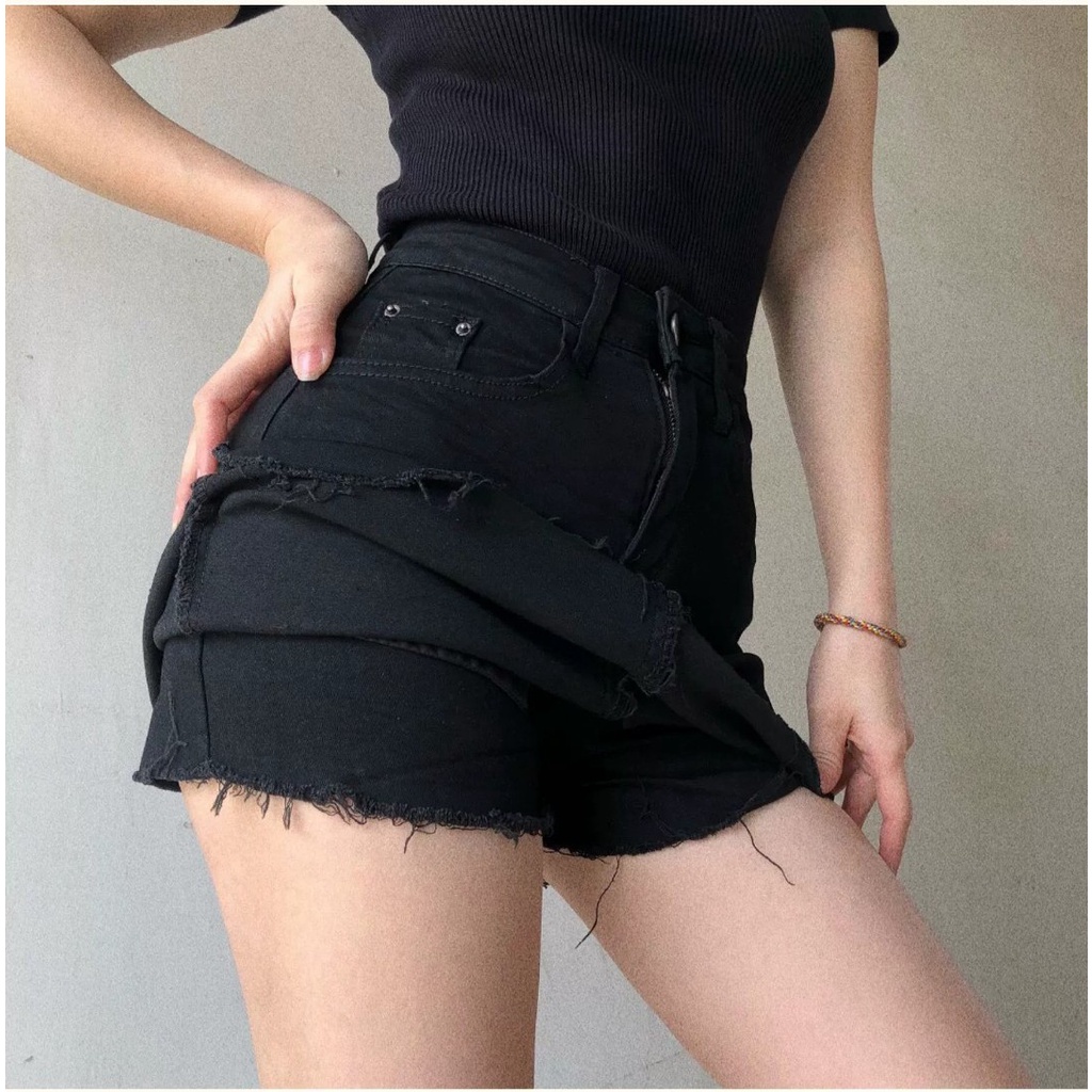 Chân váy quần bò Jeans dáng ôm body ngắn trẻ trung hotgirl teen đẹp rút dây cá tính màu đen trơn
