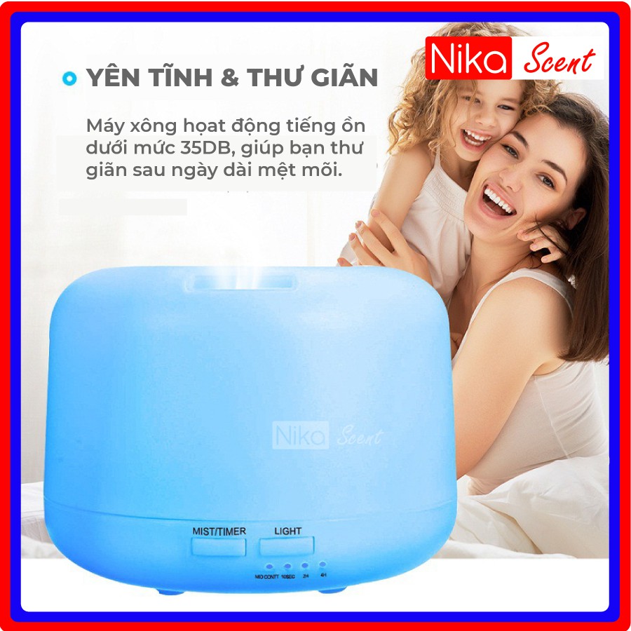 Nikascent Máy xông tinh dầu Trắng Cao Cấp khuếch tán mạnh, phun sương mịn, thơm phòng, khử mùi, cấp ẩm