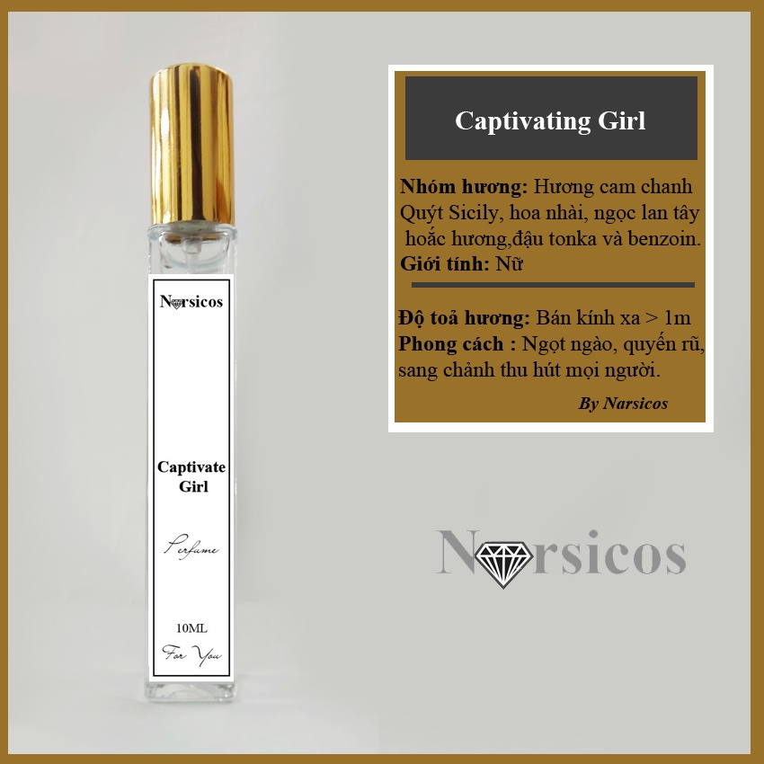 Tinh Dầu Nước Hoa Mini Captivating Girl 10ml, ngọt ngào,Thanh Lịch -Dạng Xịt Thơm Lâu 9 đến 12
