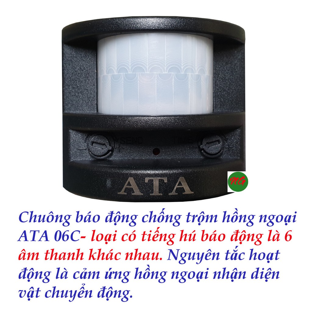 Chuông báo động chống trộm cảm ứng hồng ngoại 6 âm thanh - tiếng chuông lớn  ATA 06C ( kèm vít nhỏ)