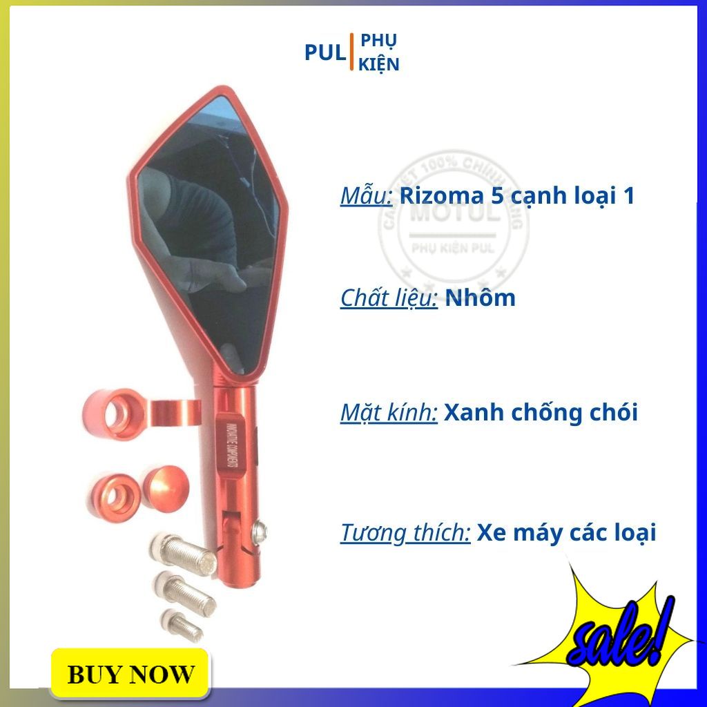 Gương xe máy thời trang mini Rizoma 5 cạnh nhôm màu full cây cho Wave AB SH Mode SH...