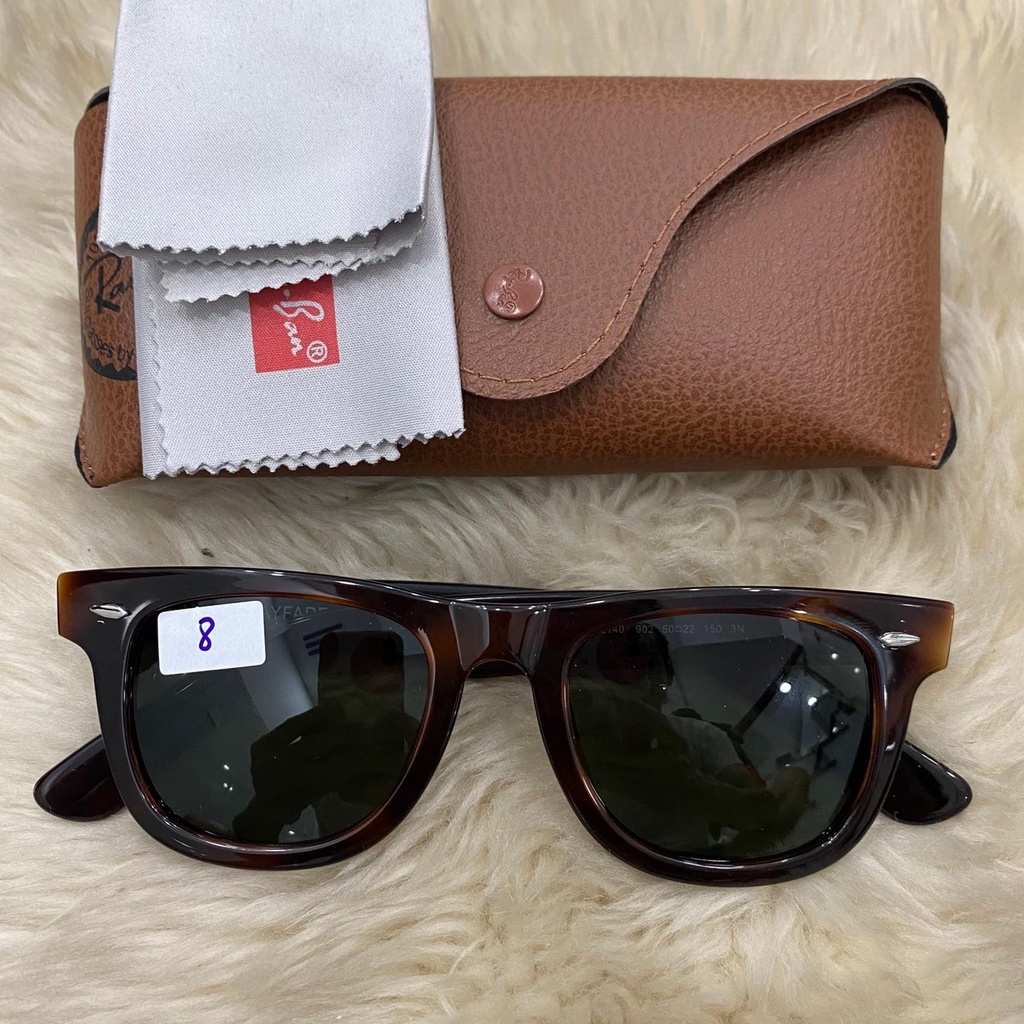 Kính Mát Rayban Wayfarer Tròng Thuỷ Tinh Xanh Đen - Gọng Nhựa Đồi Mồi Cao Cấp