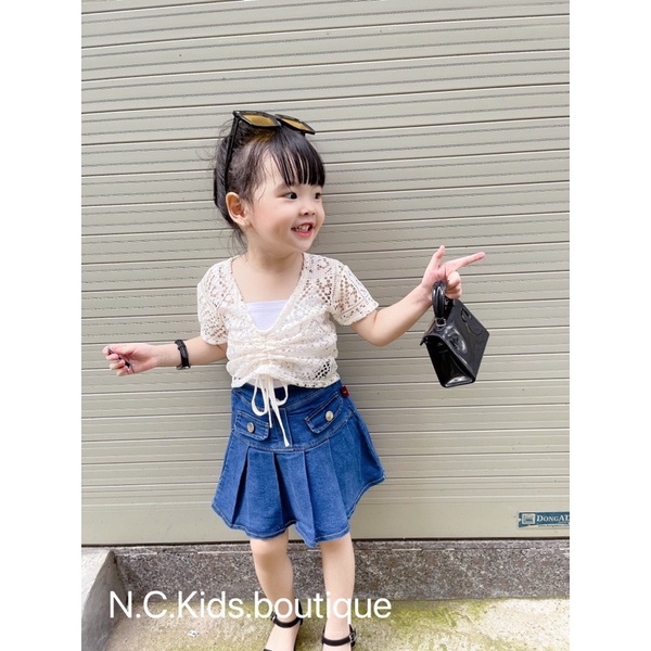 Set áo khoác lưới cv jean xoè cho bé gái