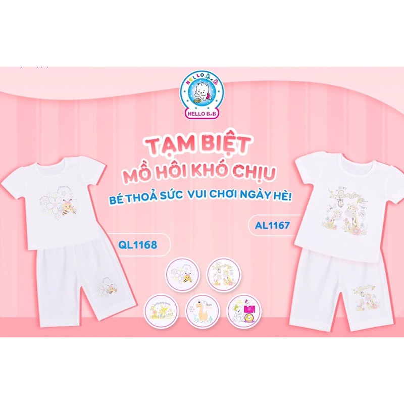 Size bé 8-23kg BỘ LỬNG TRẮNG IN BÉ GÁI Hello B&B hình in áo và quần giao ngẫu nhiên
