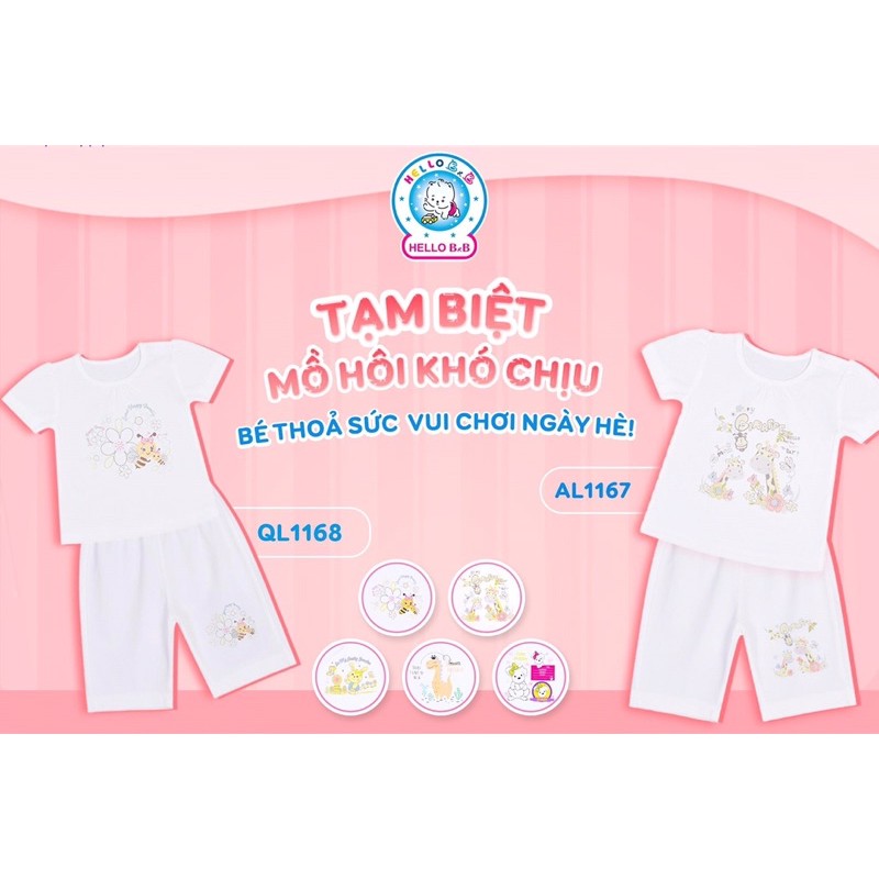 [Hello BB] Size bé 8-23kg BỘ LỬNG TRẮNG IN BÉ GÁI Hello B&B hình in áo và quần giao ngẫu nhiên (có thể ko trùng)