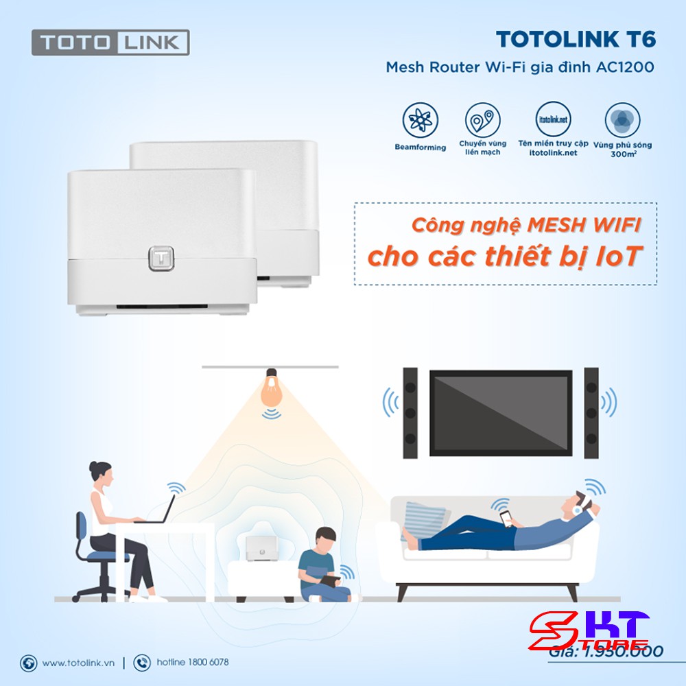 Bộ Phát Wifi Mesh Totolink T6 V2 (2-pack) Chuẩn AC Tốc Độ 1200Mbps - Hàng Chính Hãng