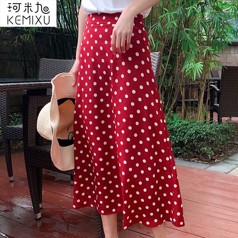 Chân Váy Chiffon Chữ a Lưng Cao Ôm Dáng Họa Tiết Chấm Bi Đỏ Phong Cách Mới Thời Trang Mùa Hè Năm 2021