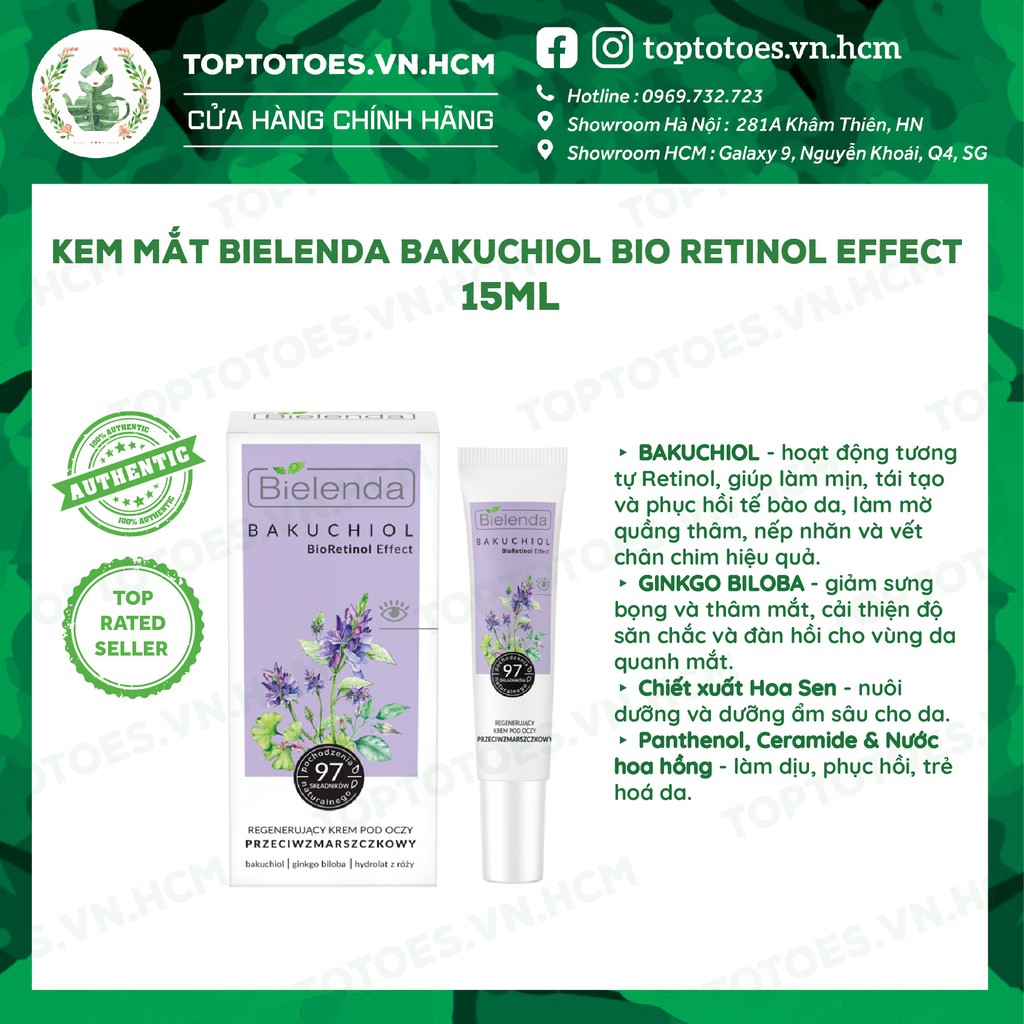 Kem mắt Bielenda Bakuchiol Bio Retinol Effect dưỡng ẩm, giảm nhăn, thâm mắt