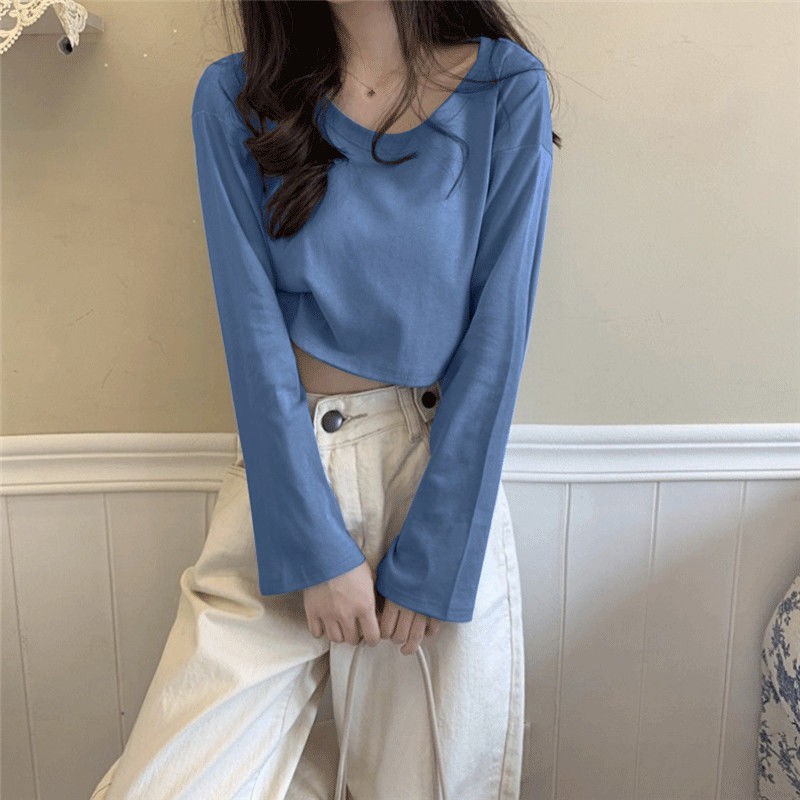 Fashion Plain Color Long Sleeve T-shirts For Women | BigBuy360 - bigbuy360.vn