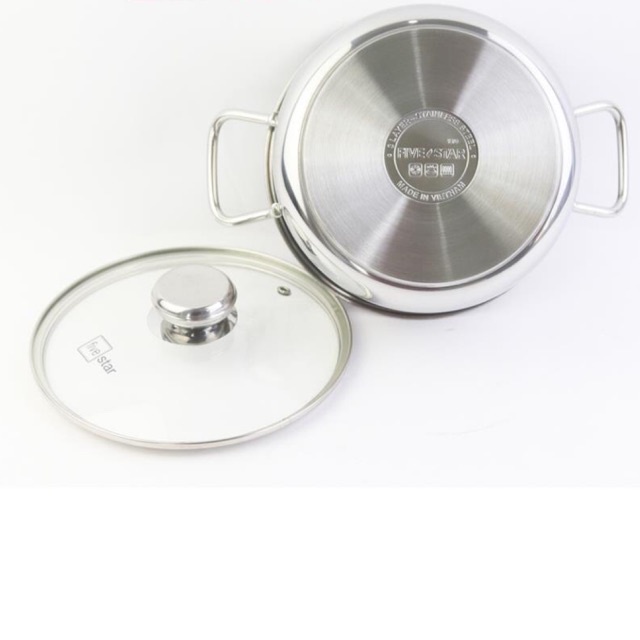 Nồi inox 3 đáy sandwich inox 430 cao cấp Fivestar Standard bếp từ nắp kính (16cm /18cm / 20cm / 24cm)