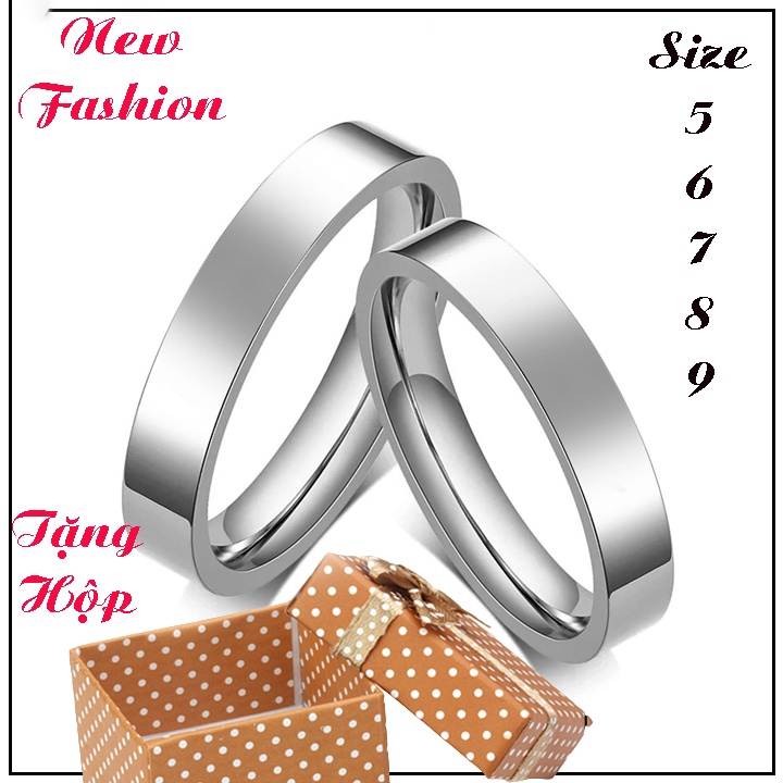 Nhẫn cặp đôi inox kiểu cạnh vuông trơn đơn giản đẹp mà chất - Bảo hành sáng bóng không đen- Tặng hộp - Sl 02 chiếc