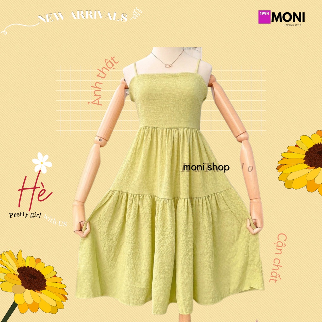 Váy babydoll 2 dây hở lưng đi biển dáng dài xòe xanh dương