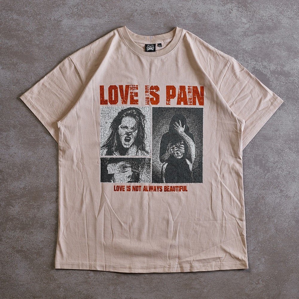 Áo Thun Nam Tay Lỡ Gori Oldskull | Love Is Pain Nâu Nhạt Cá Tính