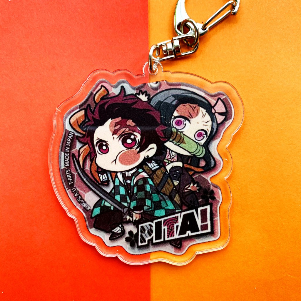 (Mica trong acrylic) (V2) Móc khóa Kimetsu no Yaiba Thanh gươm diệt quỷ ver Pita! couple in hình anime chibi